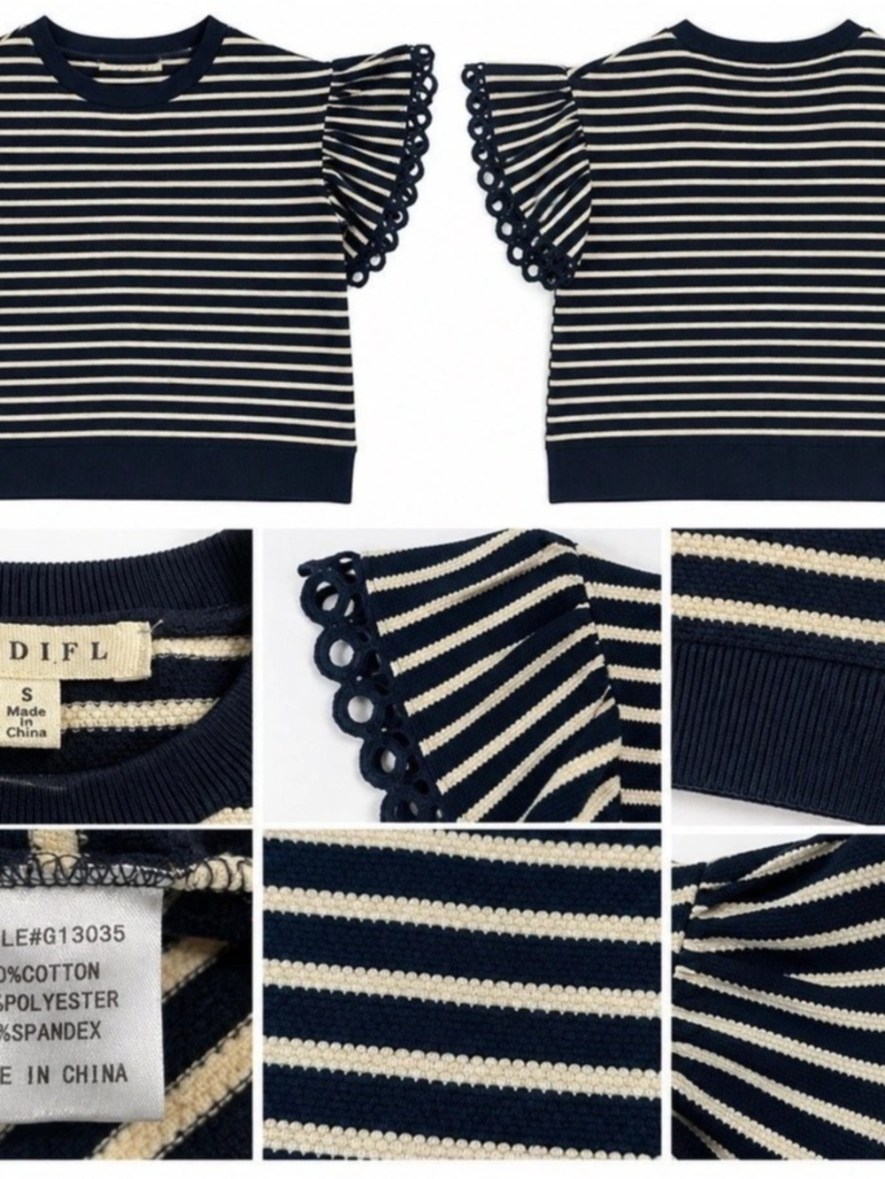 Jodifl Striped Short Sleeve Top in Blue & Cream Size Small